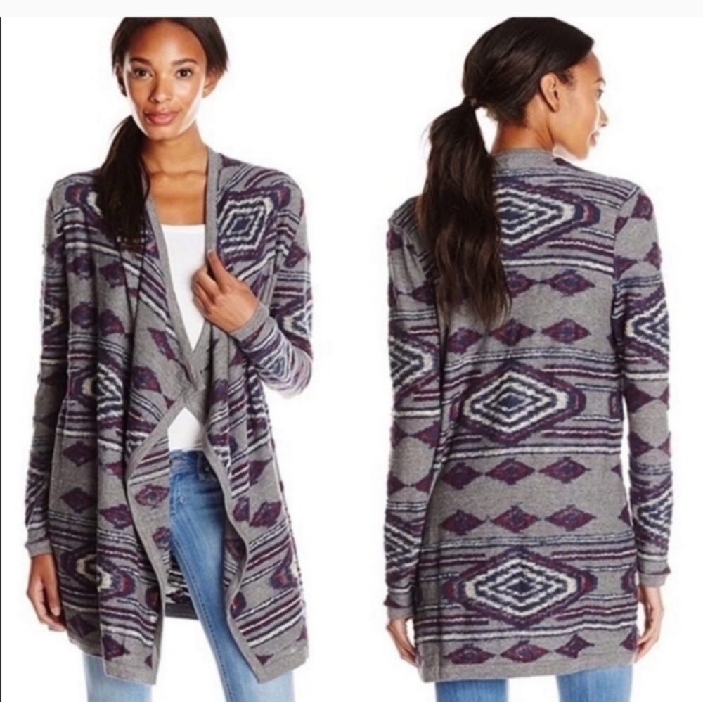 EUC LUCKY BRAND Aztec Open Drape Front Wrap Cardigan Medium
